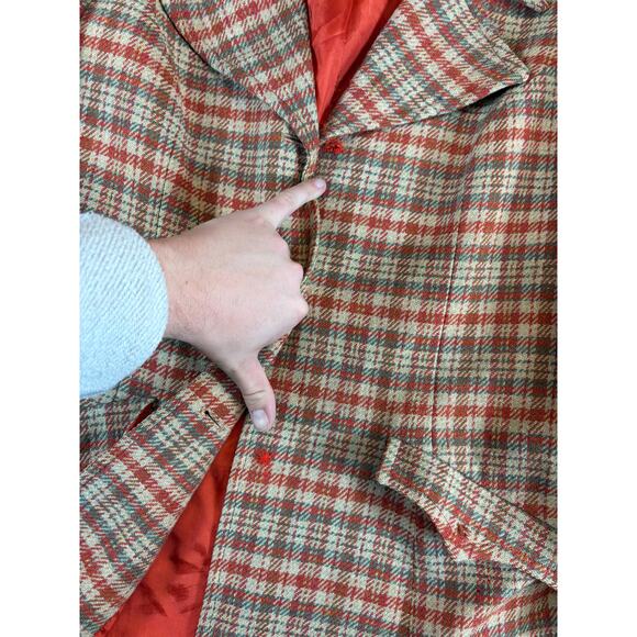 VINTAGE 70s Pendleton Coat Jacket Womens 20 Plaid Tweed Virgin Wool USA Retro - Picture 9 of 12
